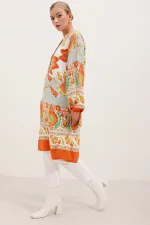 5903 Patterned Viscose Dress - Orange