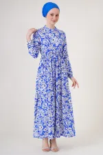 2144 Hakim Yaka Tesettür Elbise - Saks