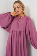 Women's Balloon Sleeve Long Hijab Dress 2464 - Rose Pink