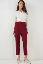 Pantalon taille haute en tissu 6650 - Bordeaux