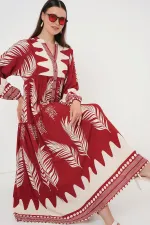 Robe hijab à motifs authentiques 2423 - Bordeaux foncé