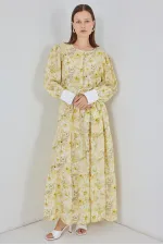 Robe longue ceinturée pour femme 2584 - Jaune