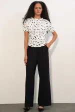 Women's Gathered Detail Short Sleeve Polka Dot Blouse 945 - A. White Women's Gathered Detail Short Sleeve Polka Dot Blouse 945 - A. White