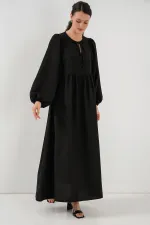 Robe longue hijab à manches ballon pour femme 2464 - Noir