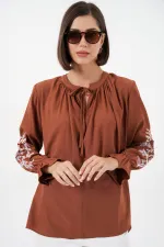 Kadın Nakışlı Örme Bluz 941 - Kiremit