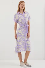 2455 Patterned Shirt Dress - Lilac