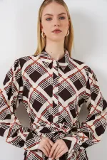 Kadın Boydan Düğmeli Uzun Tesettür Elbise 2588 - Kahve Bej