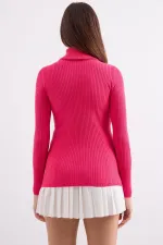 Pull à col roulé en maille 10311 - Fuchsia