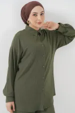 Ensemble hijab tricoté deux pièces T5858 - Kaki