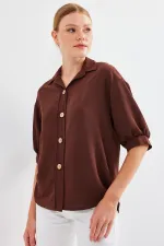 Chemise oversize à manches courtes en lin 20240 - Marron