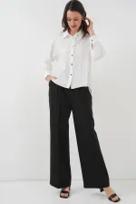 Kadın Beyaz Gümüş Çizgili Gömlek 5924