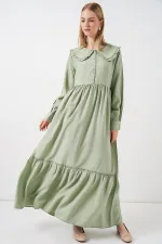 Kadın Bebe Yaka Uzun Tesettür Elbise 2592 - E.Yeşil