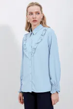 Chemise à manches longues à volants 20223 - Bleue