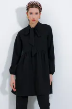 Ensemble pantalon et tunique noirs en maille pour femme 6654