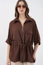 Chemise zippée pour femme 0721 - Marron