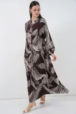 Robe longue hijab à motifs pour femme 2585 - Marron foncé