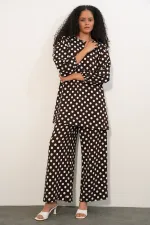 Women's Tunic and Pants Polka Dot Top and Bottom Set 6663 - Dark Brown