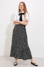 Women's Black and White Polka Dot Long Knitted Skirt 1886