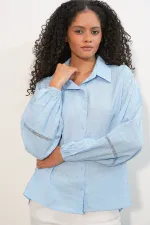 Kadın Oversize Desenli Gömlek 20379 - Mavi Kadın Oversize Desenli Gömlek 20379 - Mavi
