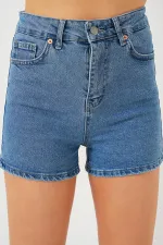 Kadın Kısa Kot Şort 5339 - Lacivert