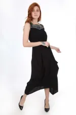 1512 Embroidered Front Dress - Black