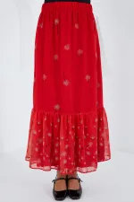 Jupe en mousseline rouge à motifs pour femme 8010