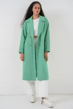 Yeşil Oversize Geniş Kesim Yünlü Uzun Kaşe Kaban 9113