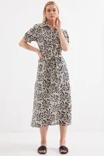 Robe courte en viscose à manches courtes 2213 - Noir