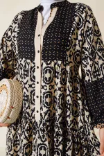 Robe hijab en viscose à motifs crème et noir pour femme 2423