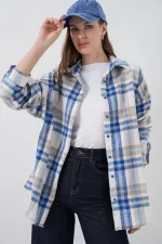 Chemise bûcheronne oversize à carreaux pour femme 3854 A.Écru