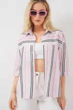 Chemise rayée à manches courtes pour femme 20344 - Rose