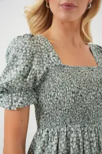 Robe fleurie à manches courtes pour femme 2556 - Menthe