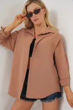 Chemise basique longue oversize 3900 - Camel