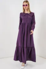 Kadın Bebe Yaka Uzun Tesettür Elbise 2592 - Mor
