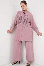 Ensemble deux pièces tunique et pantalon à motifs 6720 - Rose