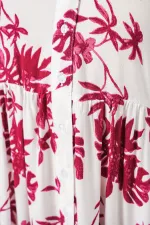 Kadın Desenli Uzun Tesettür Elbise 2585 - V. Kırmızı