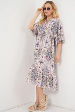 Kadın Desenli Kısa Kol Elbise 2562 - Bordo