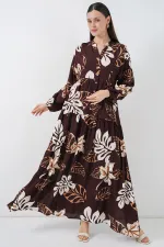 Robe longue hijab à motifs pour femme 2585 - Marron foncé