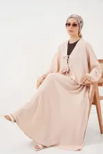 Kadın Ayrobin Kimono Etek İkili Takım 8047 - Krem