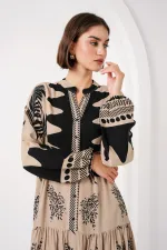 2423 Authentic Patterned Hijab Dress - C. Mink