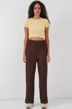 Kadın Dokulu Esnek Örme Pantolon 30057 - Kahverengi