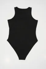 Kadın Halter Yaka Çıtçıtlı Body 972 - Siyah