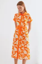 2455 Patterned Shirt Dress - Orange