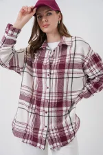 Chemise de bûcheron oversize à carreaux pour femme 3854 Rose foncé