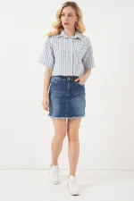 Women's Striped Crop Shirt 20342 - Blue