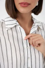 Women's Striped Oversize Short Shirt 20326 - B. White