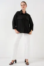 Women's Pocket Detailed Oversize Shirt 20313 - Black