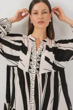 Robe longue hijab à motifs pour femme 2585 - Noir