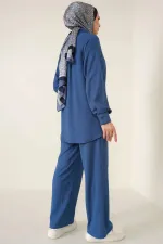 Ensemble deux pièces hijab tricoté T5858 - Indigo