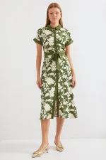 2455 Patterned Shirt Dress - Khaki